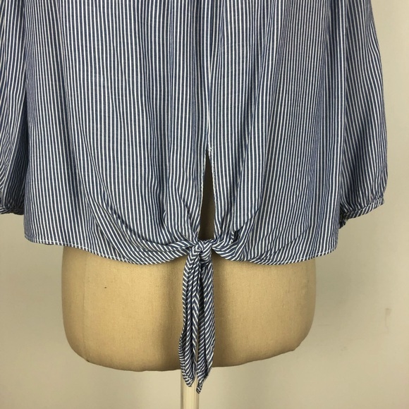 Aqua by Bloomingdales Blue and White Striped Off the Shoulder Shirt - Picture 5 of 5